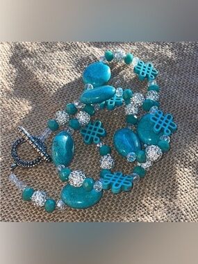 Turquoise rodeo necklace Western Cowboy Cowgirl sparkly Bling New Handmade